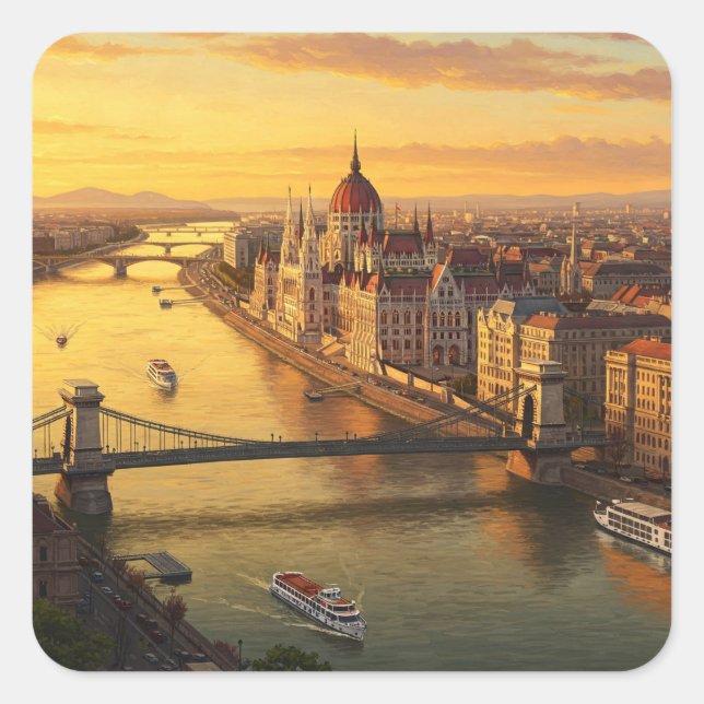 Budapest Hungary Parliament Building Travel Square Sticker (Front)