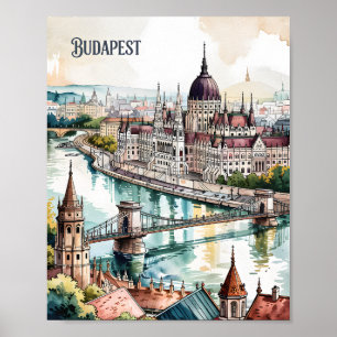 Budapest Hungary Parliament Danube River Skyline Poster