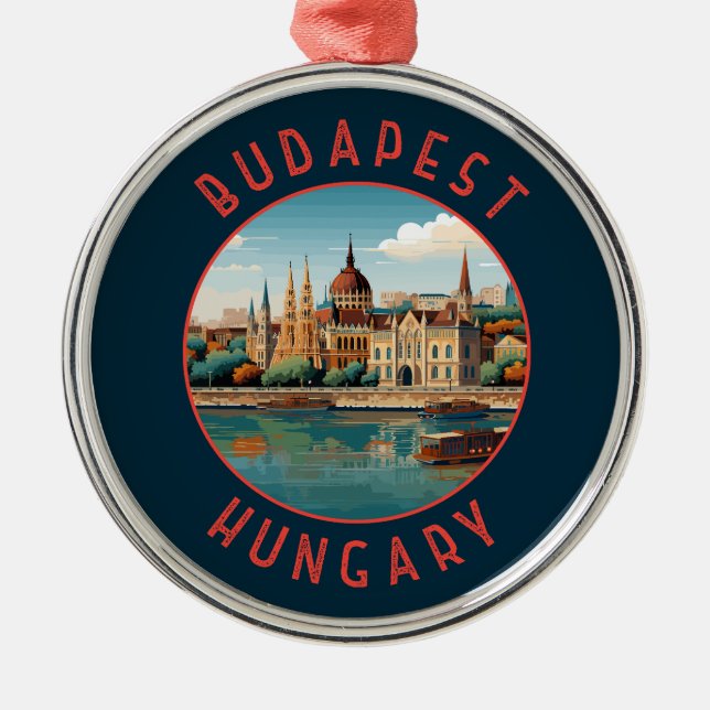 Budapest Hungary Retro Distressed Circle Metal Tree Decoration (Front)