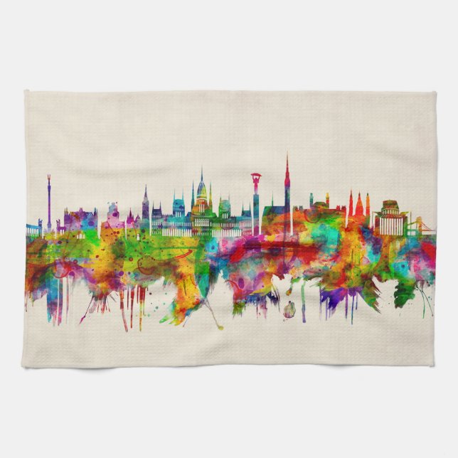 Budapest Hungary Skyline Tea Towel (Horizontal)