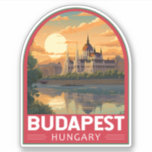 Budapest Hungary Travel Art Vintage<br><div class="desc">Budapest retro vector travel design in an emblem style. Budapest,  Hungary’s capital,  is bisected by the River Danube. Its 19th-century Chain Bridge connects the hilly Buda district with flat Pest.</div>