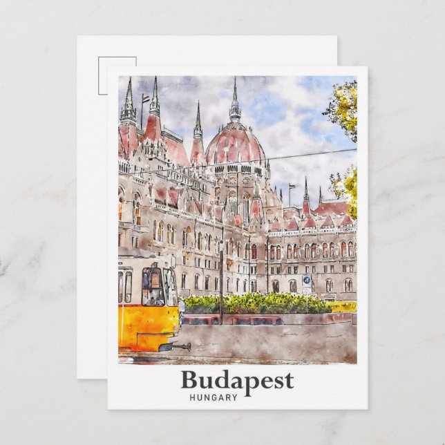 Budapest Hungary Travel Art Watercolor Sketch  Postcard (Front/Back)