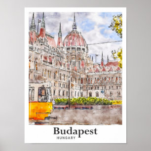 Budapest Hungary Travel Art Watercolor Sketch  Poster