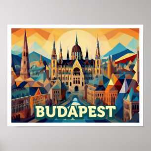 Budapest Hungary Travel artistic colourful Poster