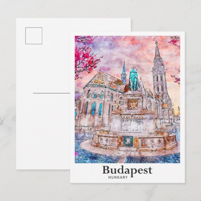 Budapest Hungary Travel Watercolor Hand Drawn Postcard (Front/Back)
