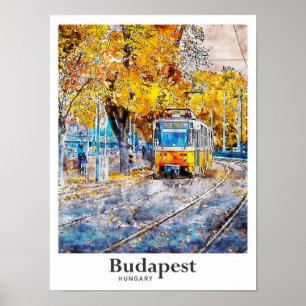Budapest Hungary Travel Watercolor Hand Drawn Poster