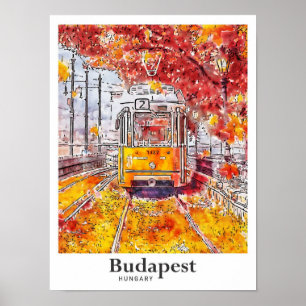 Budapest Hungary Travel Watercolor Hand Drawn Poster