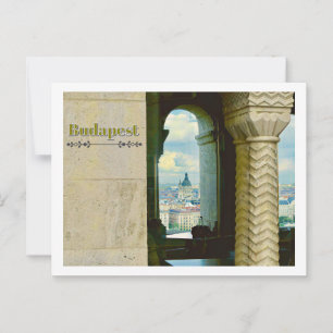 BUDAPEST, HUNGARY, VIEW THROUGH ARCHED WINDOW POSTCARD
