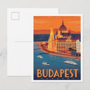 Budapest Hungary Vintage Travel Art Postcard