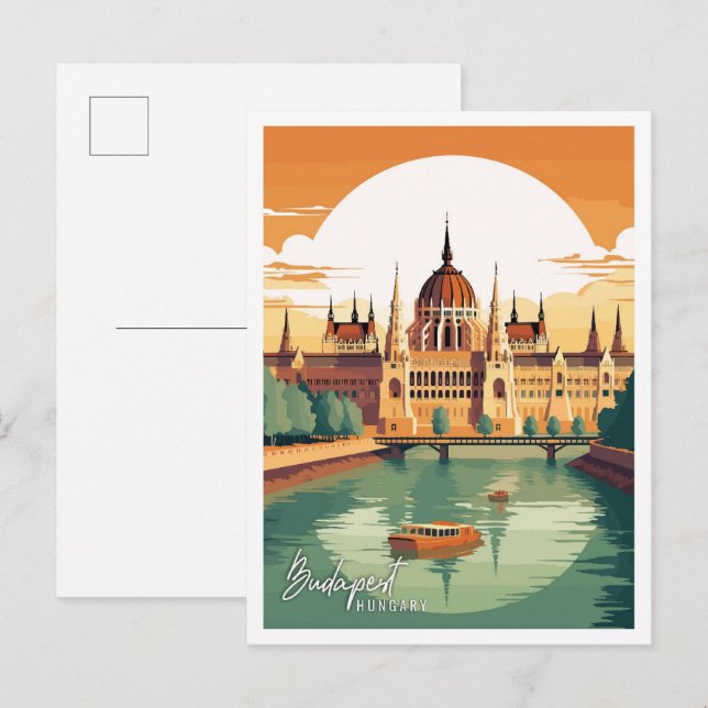 Budapest Hungary vintage travel illustration Postcard (Front/Back)