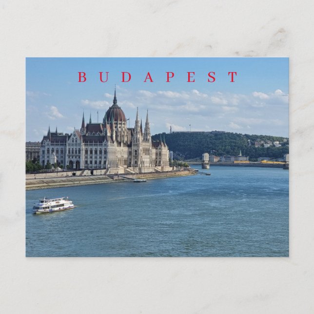 Budapest Parliament and river Danube view postcard (Front)