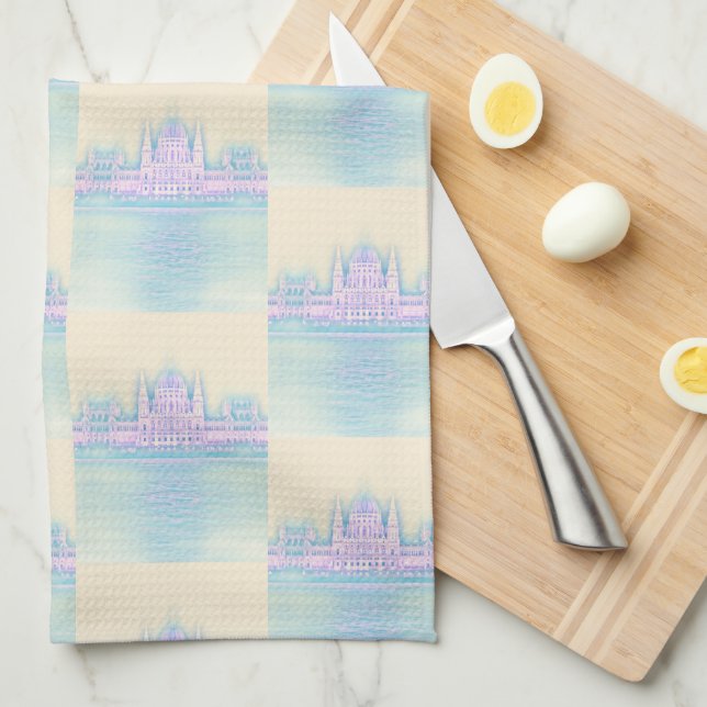 Budapest Parliament Building Hungary Pattern Tea Towel (Quarter Fold)
