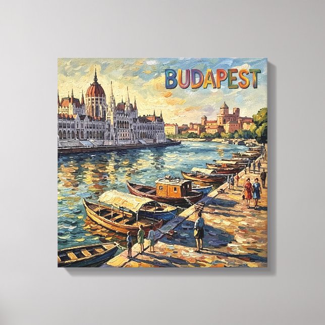 Budapest Parliament Danube Riverside Stretched Can Canvas Print (Front)