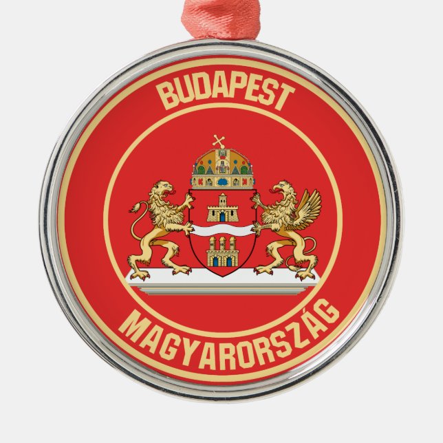 Budapest Round Emblem Metal Tree Decoration (Front)