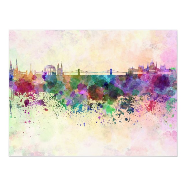 Budapest skyline in watercolor background photo print (Front)