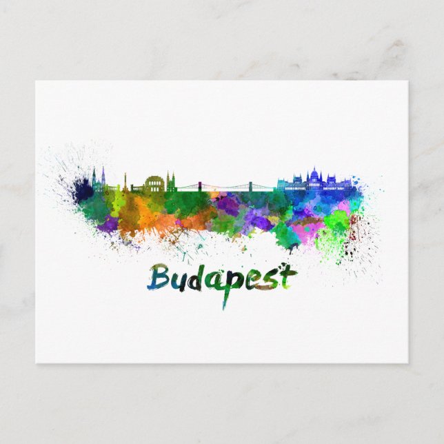 Budapest skyline in watercolor postcard (Front)