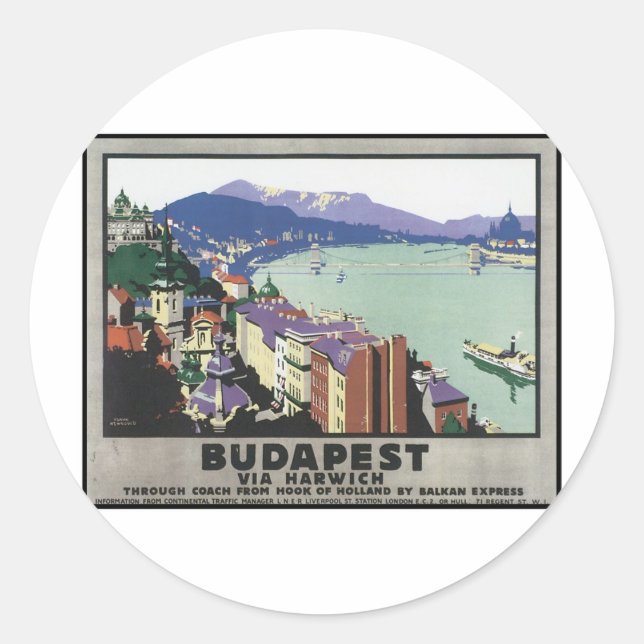 Budapest via Harwich Classic Round Sticker (Front)