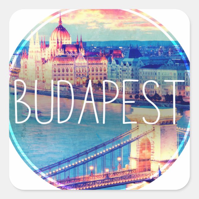 Budapest vintage, circle square sticker (Front)