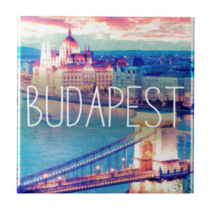 Budapest, vintage poster tile