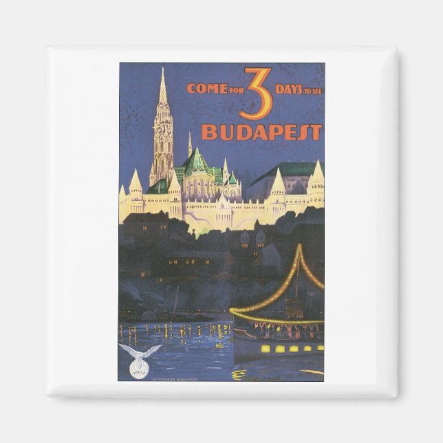 Budapest Vintage Travel Poster Magnet (Front)