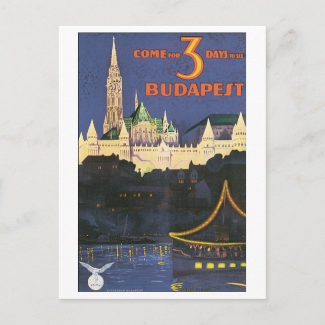 Budapest Vintage Travel Poster Postcard (Front)