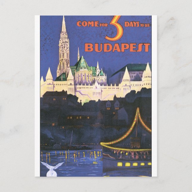 Budapest Vintage Travel Poster Postcard (Front)