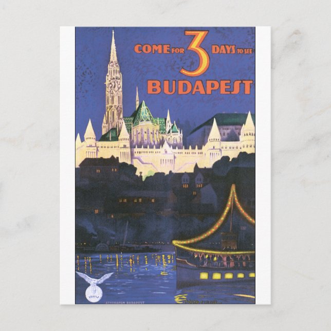 Budapest Vintage Travel Poster Postcard (Front)