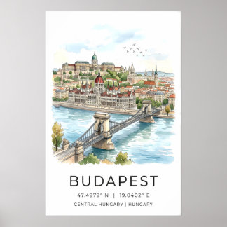 Budapest Wall Art Print Watercolor Cityscape