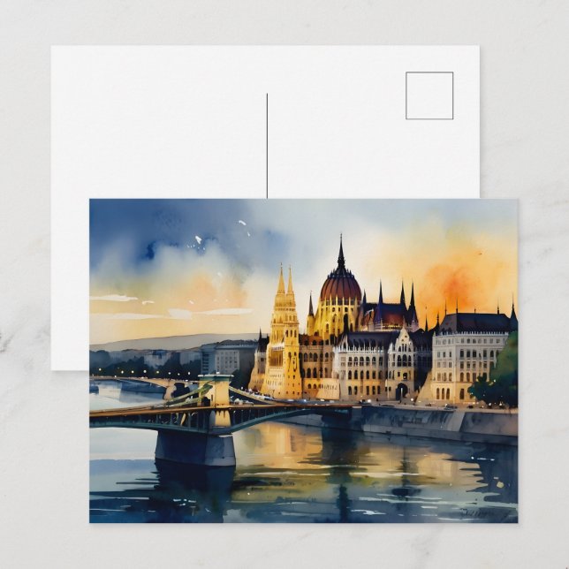 Budapest watercolor art postcard (Front/Back)