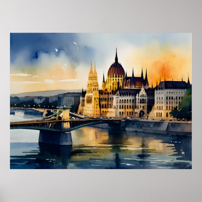 Budapest watercolor art poster (Front)