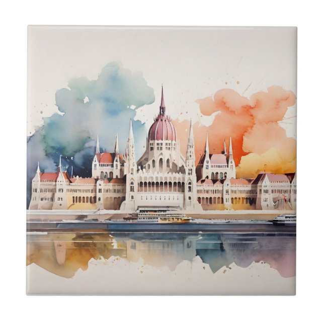 Budapest watercolor art tile (Front)