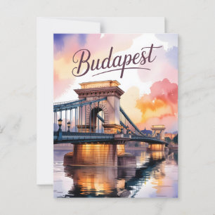 Budapest watercolor Chain bridge Postcard