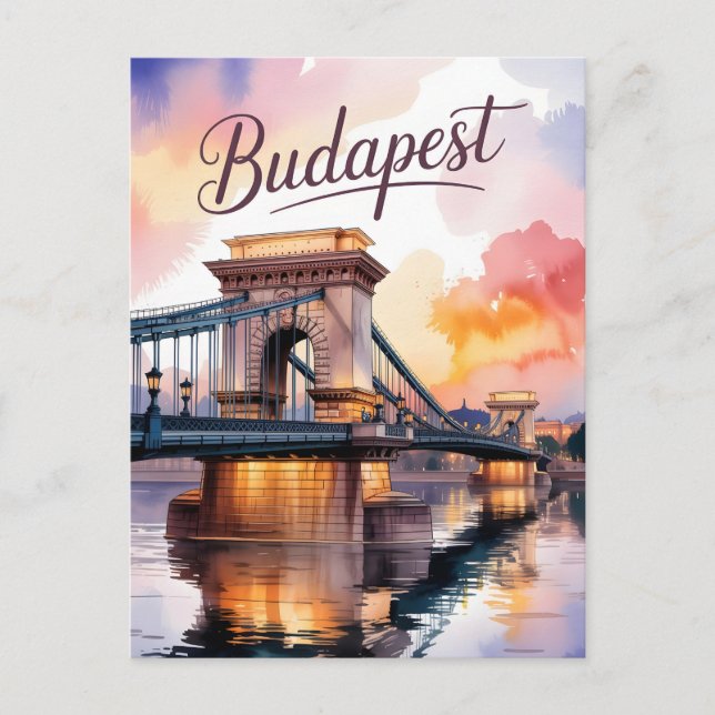 Budapest watercolor Chain bridge Postcard (Front)