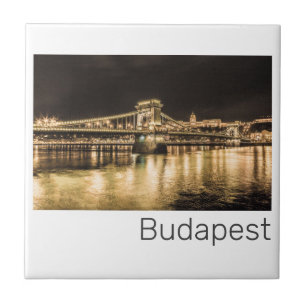 Budapest with Chain Bridge Vintage Panorama Tile