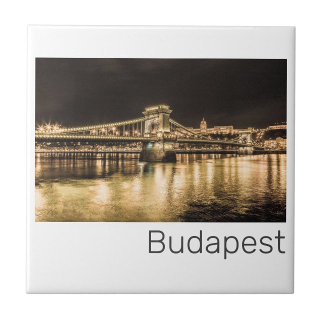 Budapest with Chain Bridge Vintage Panorama Tile (Front)