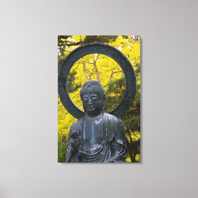 Budda Statue in the Japanese Gardens Golden Canvas Print (Front)