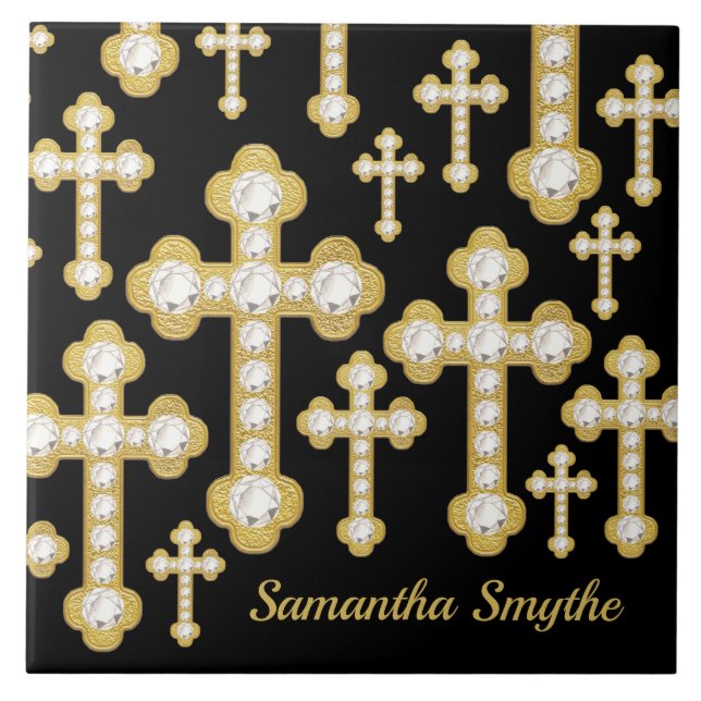 Budded Crosses with 12 Faux Diamonds - Tile (Front)