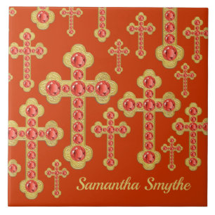 Budded Crosses with 12 Faux Garnets - Tile