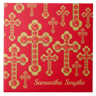 Budded Crosses with 12 Faux Rubies - Tile