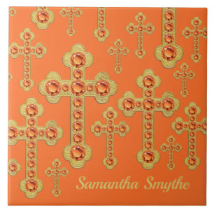 Budded Crosses with 12 Faux Topazes - Tile