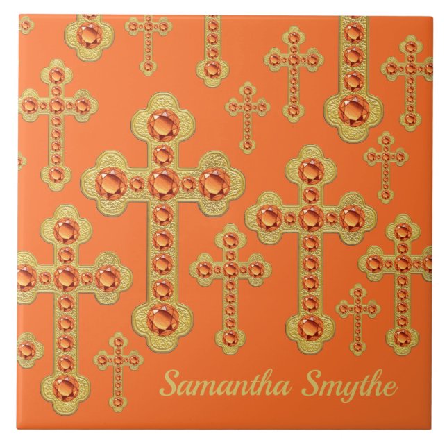 Budded Crosses with 12 Faux Topazes - Tile (Front)
