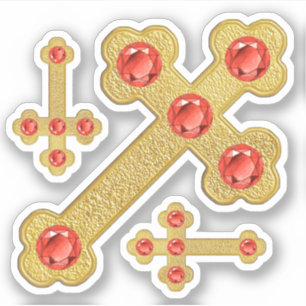 Budded Crosses with 5 Faux Garnets - Contour