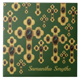 Budded Crosses with 6 Faux Bloodstones - Tile