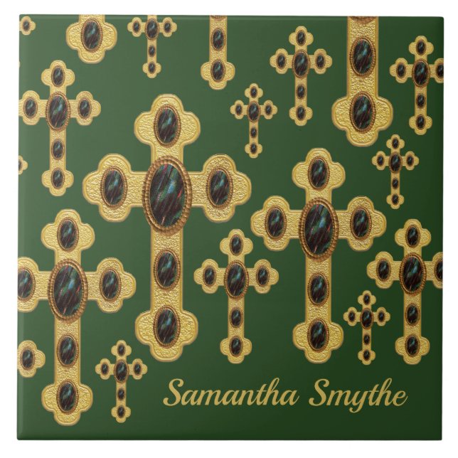 Budded Crosses with 6 Faux Bloodstones - Tile (Front)