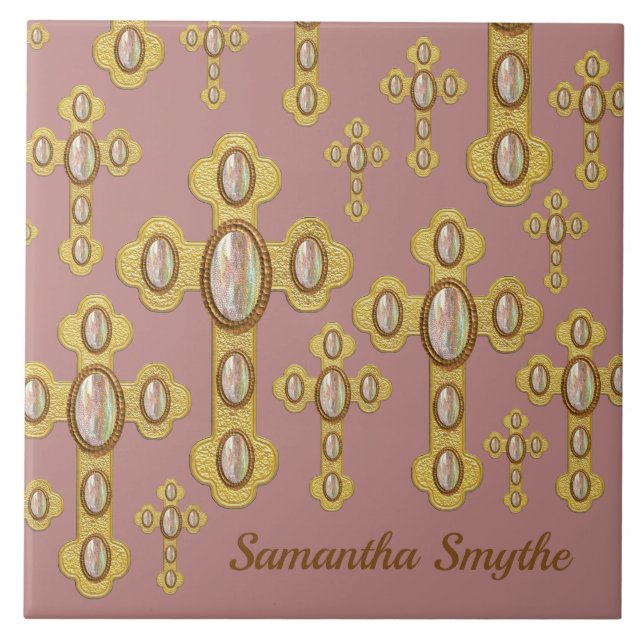 Budded Crosses with 6 Faux Opals - Tile (Front)