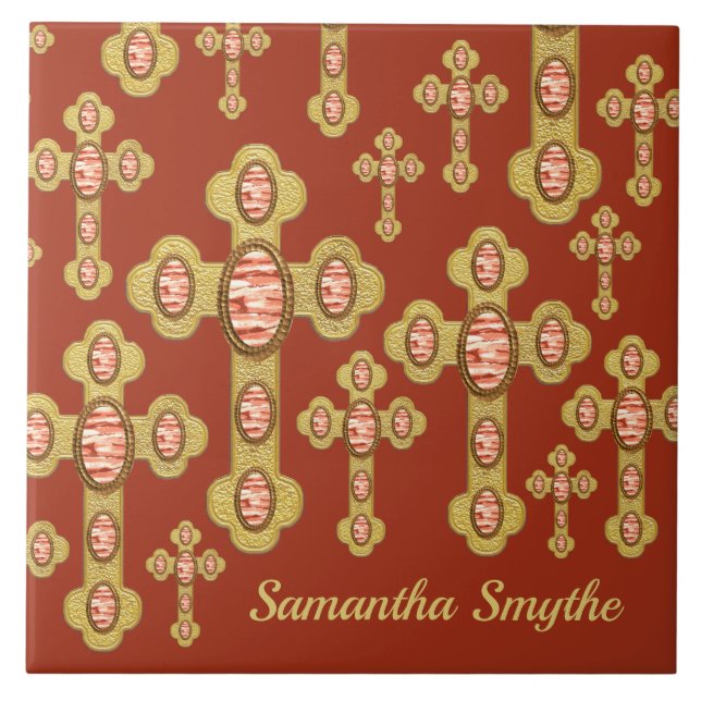 Budded Crosses with 6 Faux Red Agates - Tile (Front)