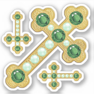 Budded Crosses with Faux Emeralds & Pearls -