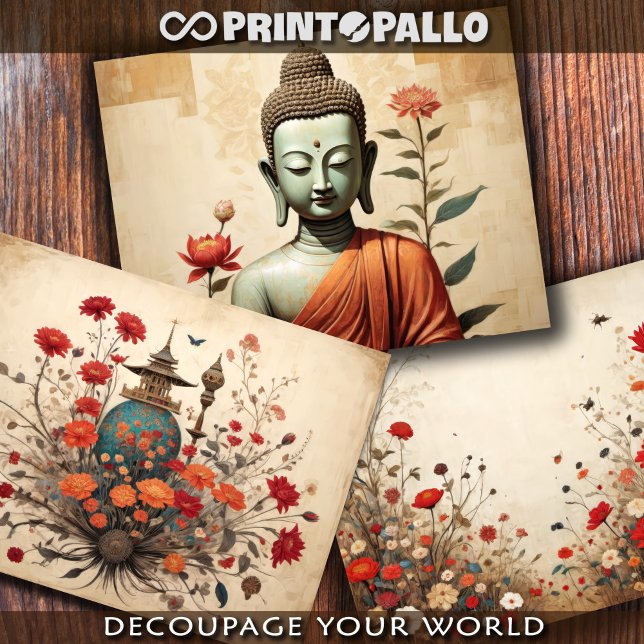 Buddha, a Zen temple and flowers -  Wrapping Paper Sheet (Creator Uploaded)