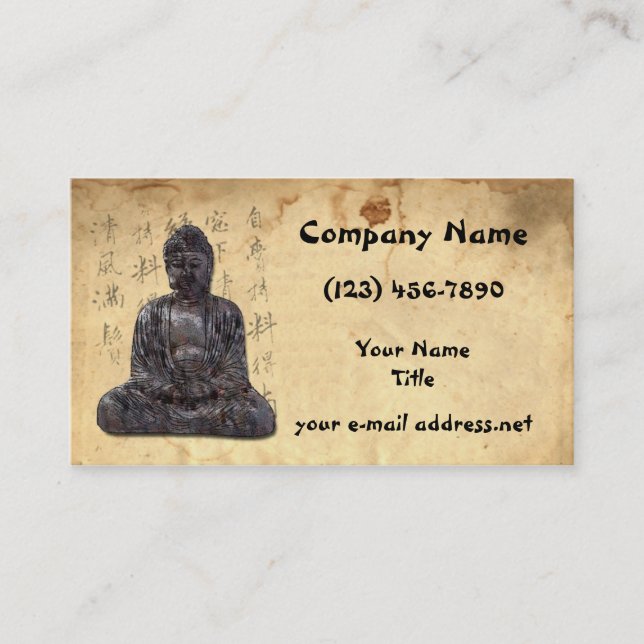 Buddha Aged Paper Asian Calligraphy Business Card (Front)