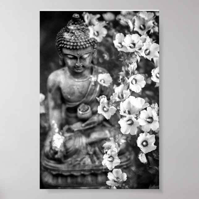 BUDDHA AND FLOWERS PHOTOGRAPHIC POSTER (Front)